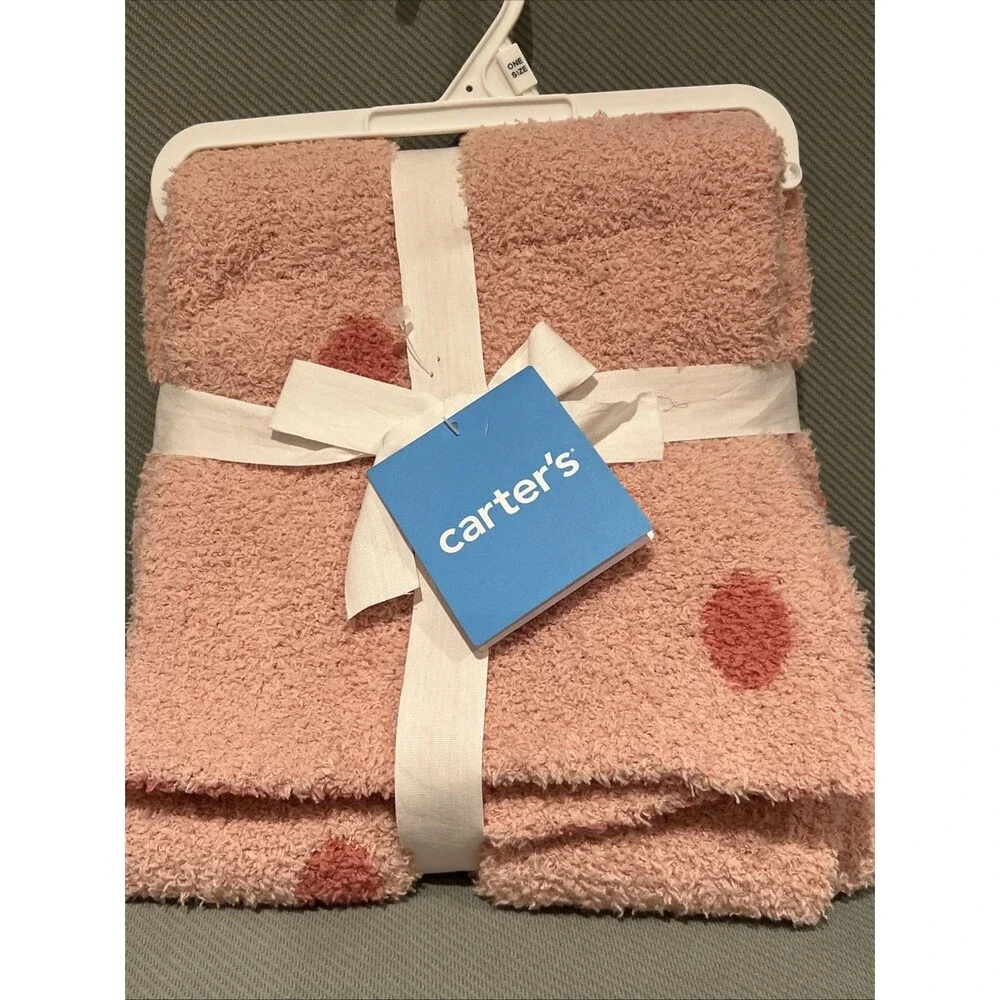 Carter’s Reversible Stroller Baby Blanket Pink Polka Dots Lightweight Soft New